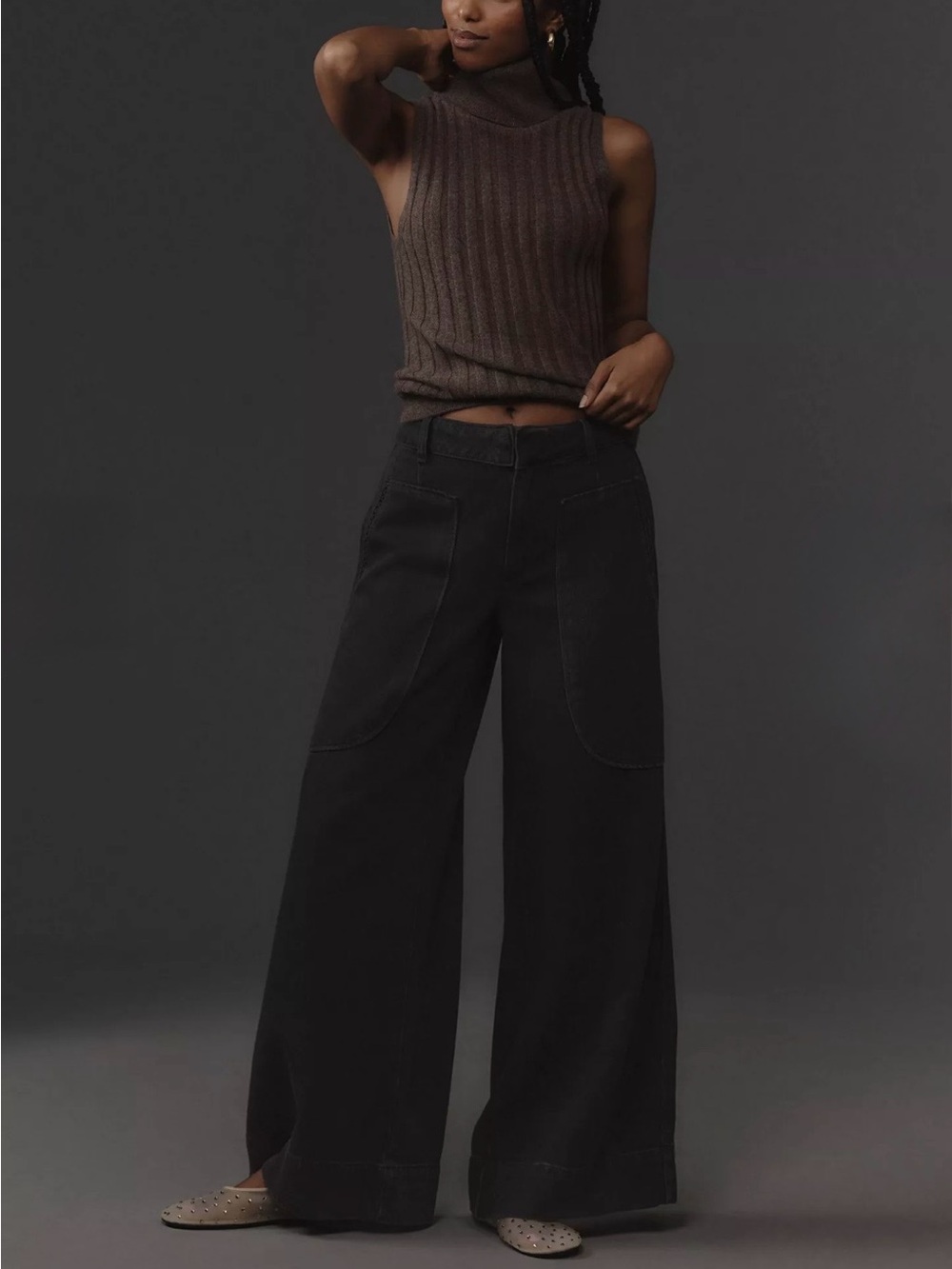 By Anthropologie Deep Pocket Wide-Leg Pants Jeans Womens US size 10 Black